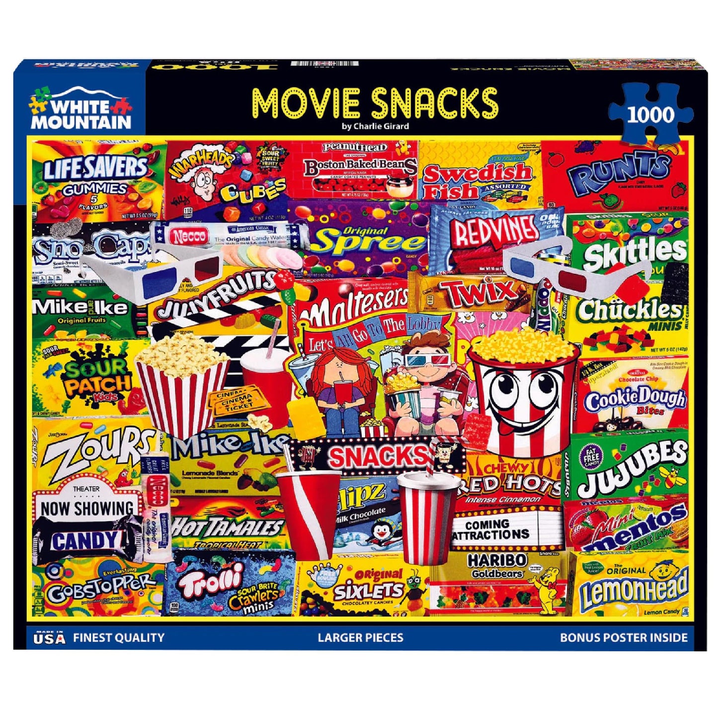 White Mountain 1000 Piece Jigsaw Puzzle Popcorn and Candy, Movie Snacks