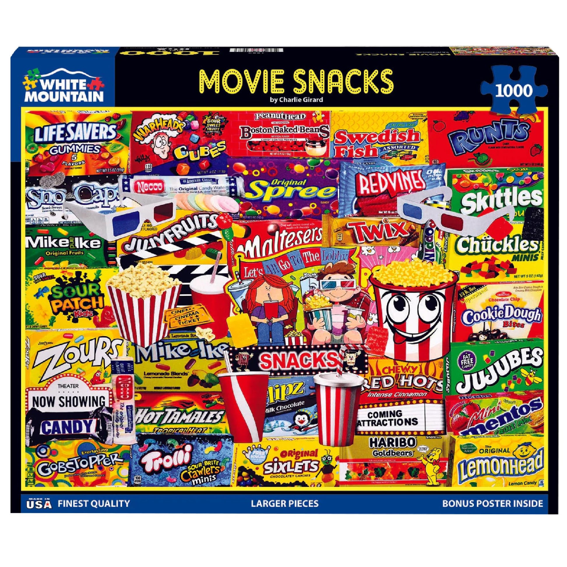 White Mountain 1000 Piece Jigsaw Puzzle Popcorn and Candy, Movie Snacks