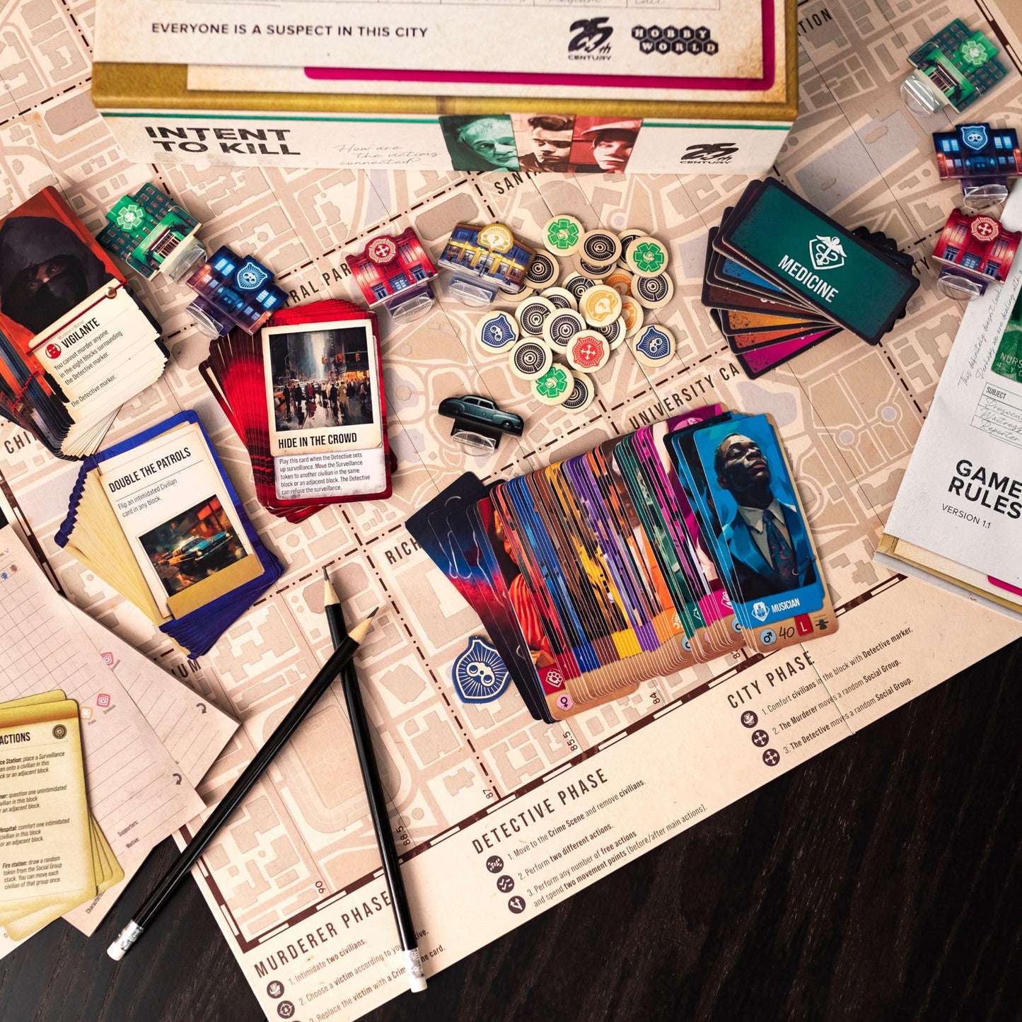 Intent to Kill by 25th Century Games | Detective vs Serial Killer Noir Board Game | Asymmetric Strategy, Murder Investigation, Evidence Collection