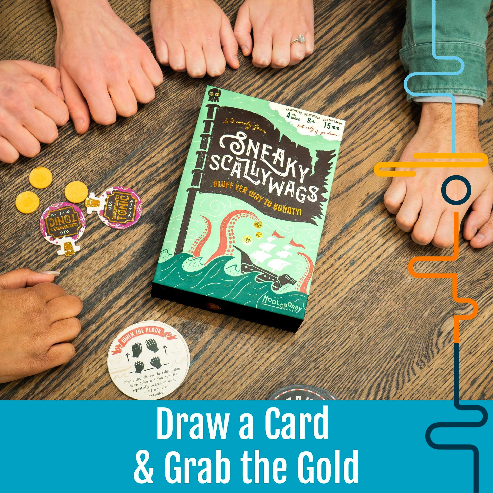 Hootenanny Games Sneaky Scallywags | Pirate Bluffing Game for Kids & Adults | Family Party Game | Perfect for Game Night | 4 or More Players, Ages 8+