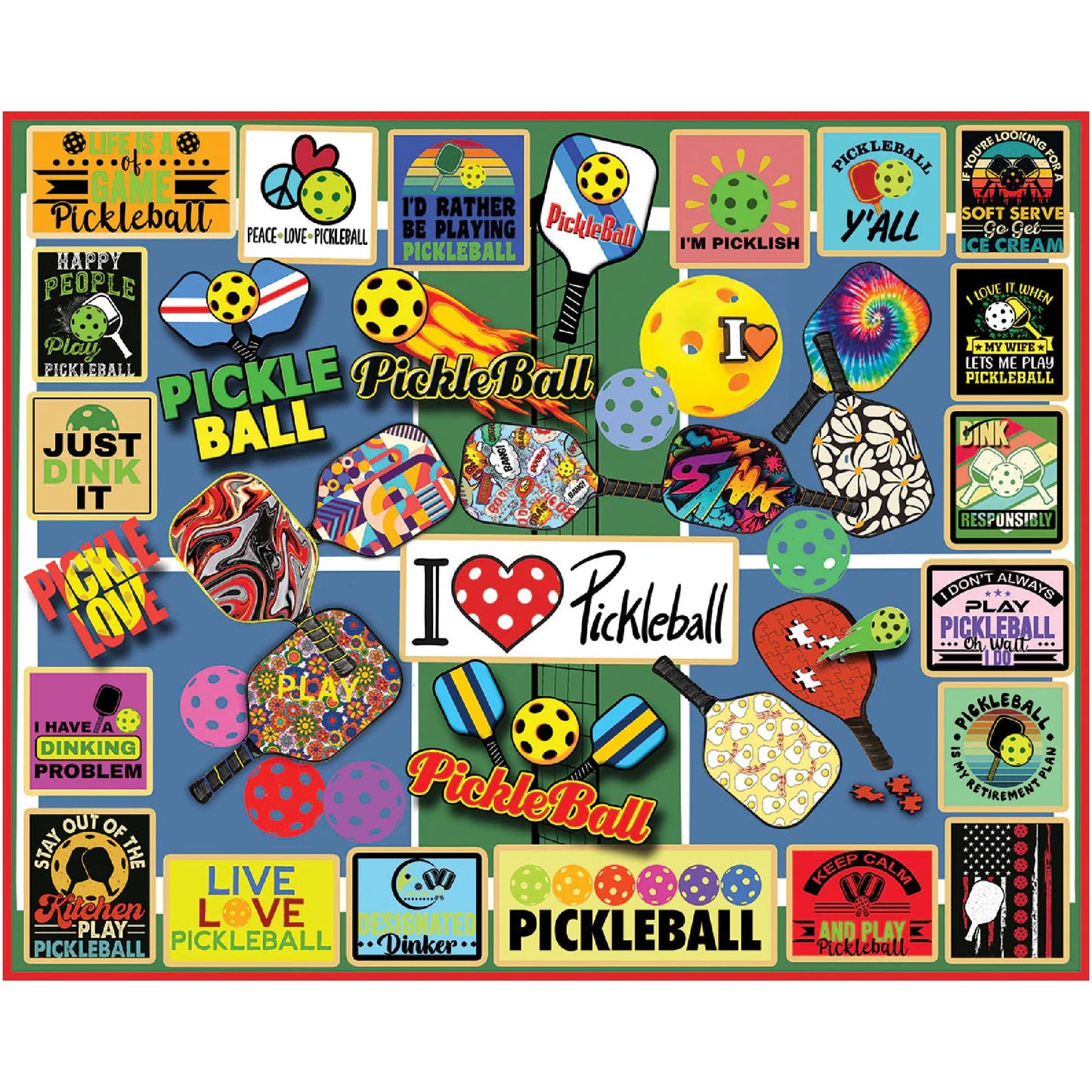 White Mountain 1000 Piece Jigsaw Puzzle Lover Sport Collage, Pickleball