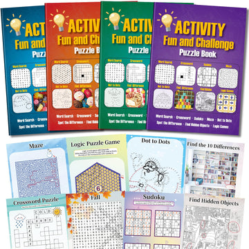 Elfew 4 Pack Activity Book for Adults, 150+ Brain Games, Puzzles Books for Adults, Teens and Seniors, Activities for Adults, Memory Games Includes