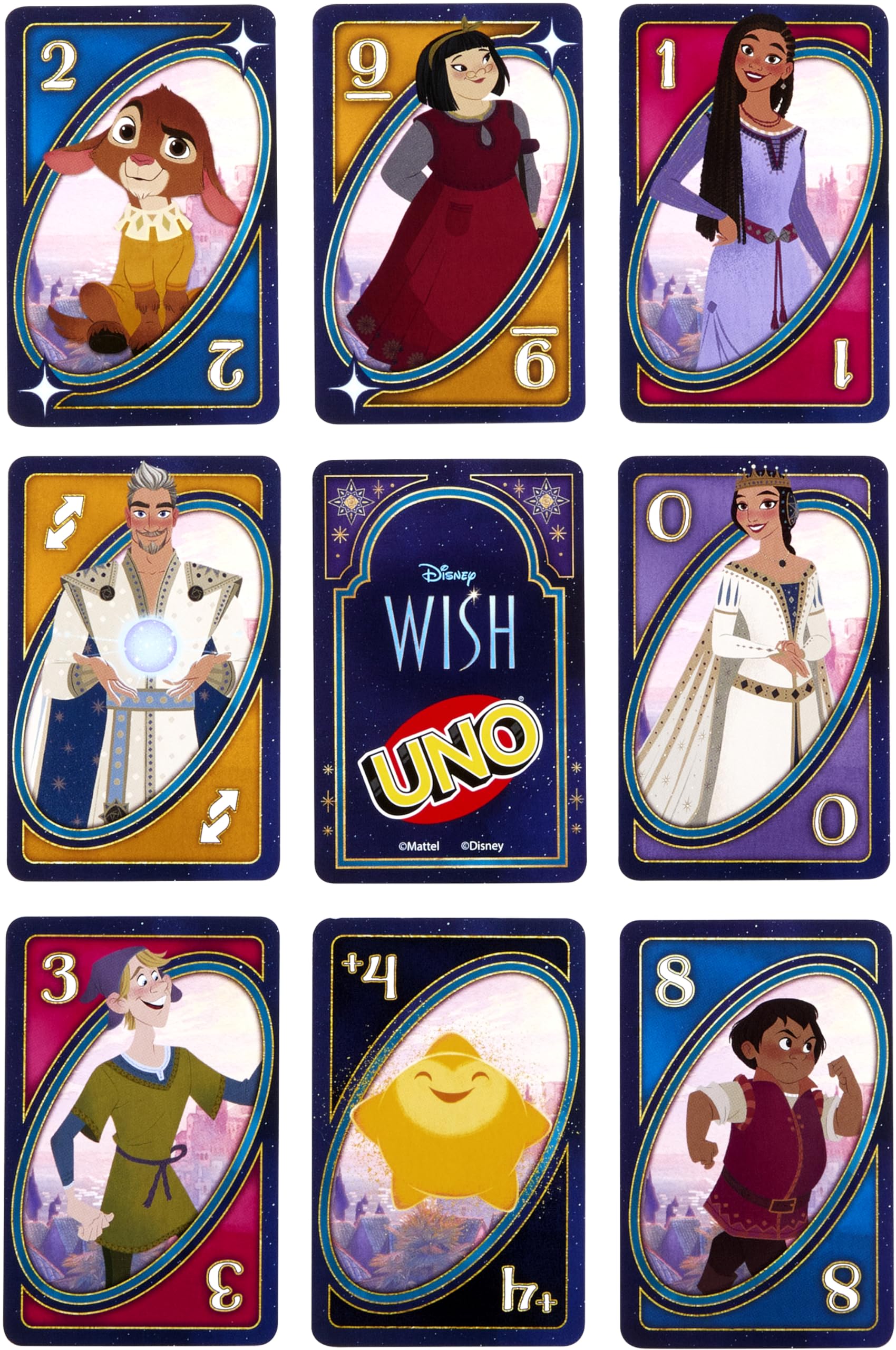 Mattel Games UNO Disney Wish Card Game for Kids, Family Night & Adults with Characters from The Movie & Special Rule, 2 to 10 Players