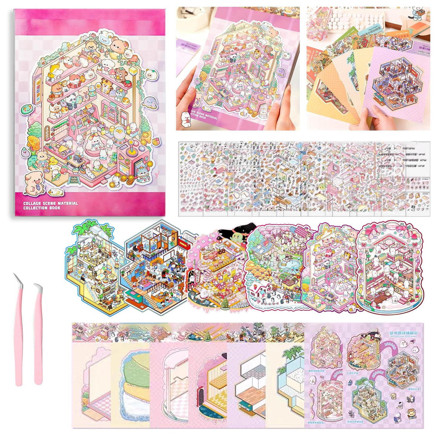 WEINSYT 3D Sticker Scene Therapy Book - DIY Miniature Craft Kit with Repositionable 3D Stickers, Stress Relief Gift for Teens & Adults