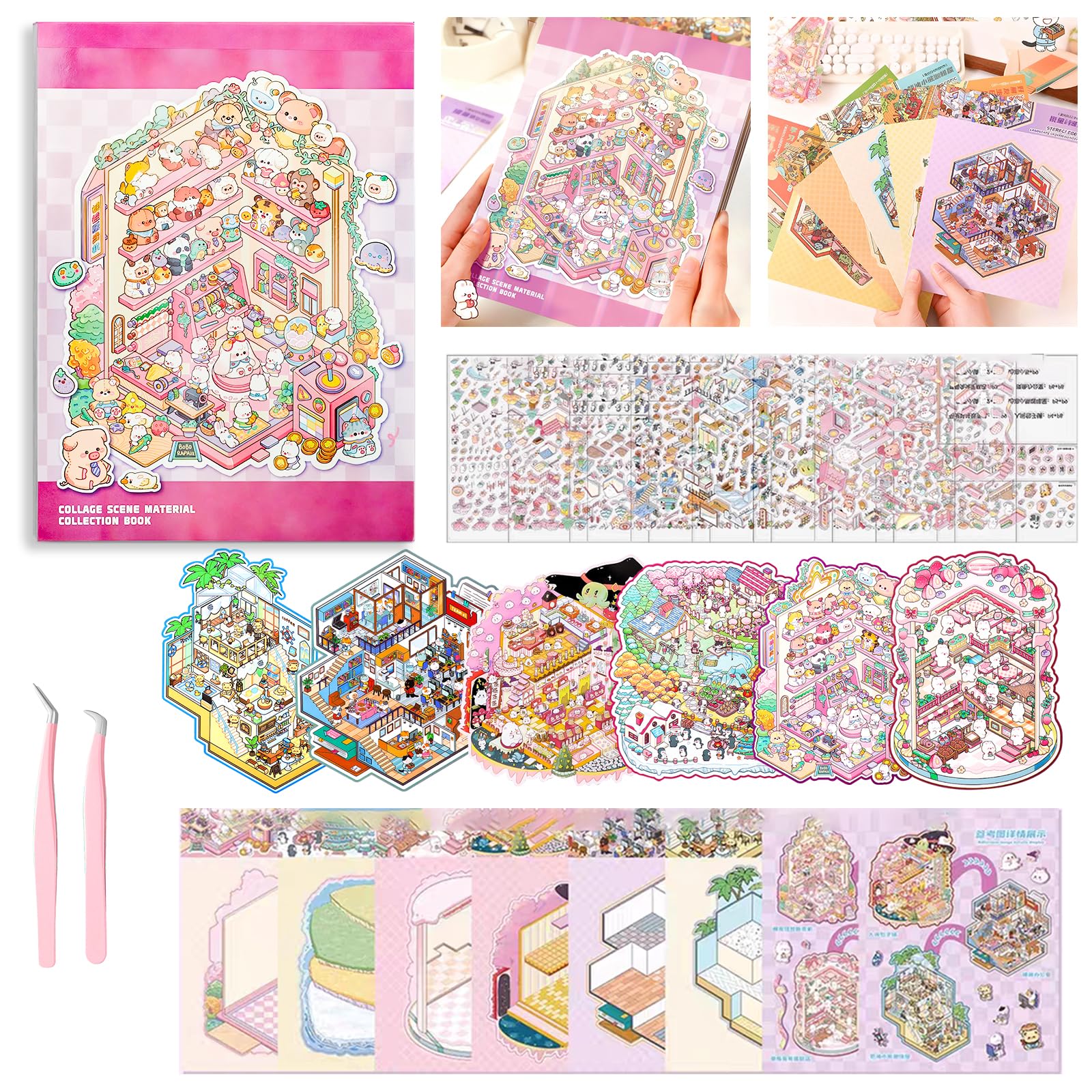 WEINSYT 3D Sticker Scene Therapy Book - DIY Miniature Craft Kit with Repositionable 3D Stickers, Stress Relief Gift for Teens & Adults