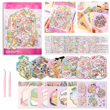 WEINSYT 3D Sticker Scene Therapy Book - DIY Miniature Craft Kit with Repositionable 3D Stickers, Stress Relief Gift for Teens & Adults