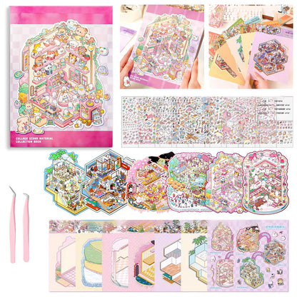 WEINSYT 3D Sticker Scene Therapy Book - DIY Miniature Craft Kit with Repositionable 3D Stickers, Stress Relief Gift for Teens & Adults