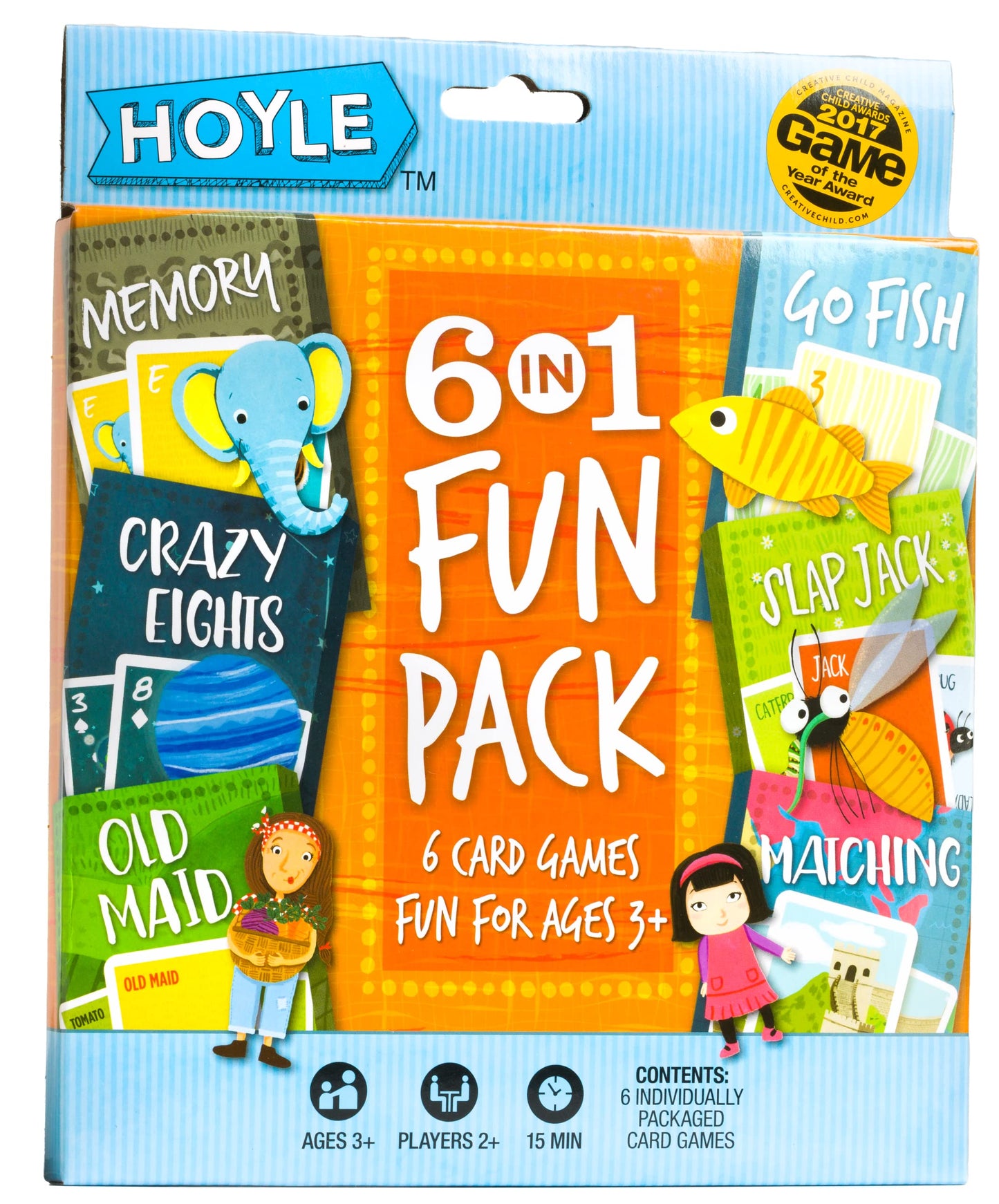 Hoyle 6-in-1 Kids Card Game Pack, 6 Fun Preschool Games in 1: Matching, Memory, Go Fish, Crazy Eights, Old Maid, Slap Jack, Ages 3+