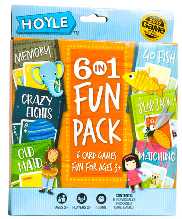 Hoyle 6-in-1 Kids Card Game Pack, 6 Fun Preschool Games in 1: Matching, Memory, Go Fish, Crazy Eights, Old Maid, Slap Jack, Ages 3+
