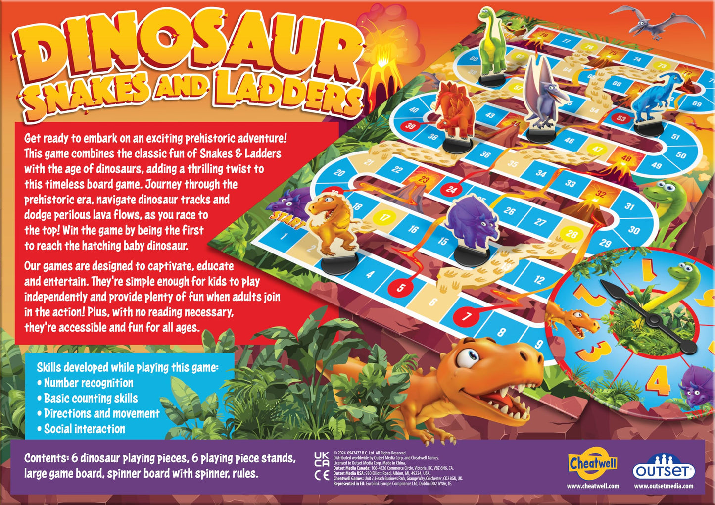 Dinosaur Snakes and Ladders Game - No Reading Required - Preschool Board Game for Ages 3 and up by Outset Media