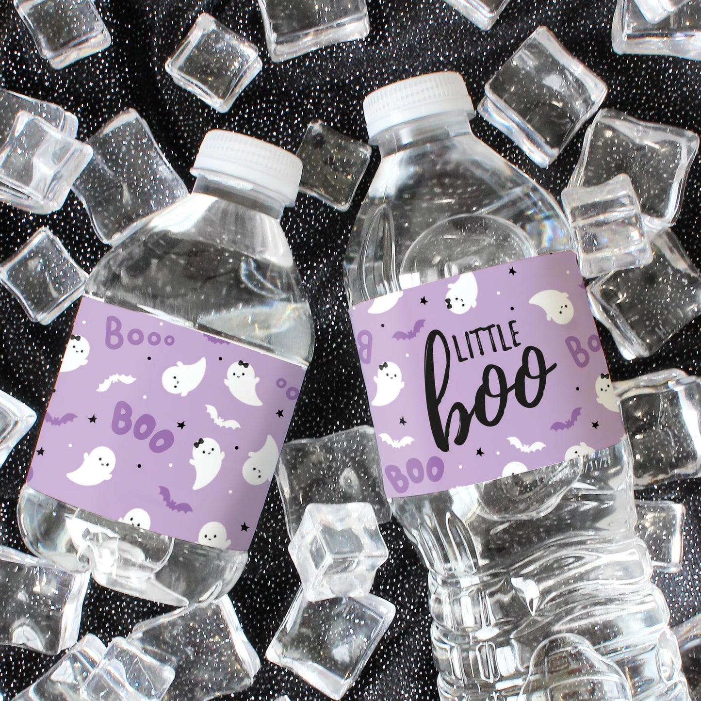 Purple Little Boo Ghost Girl Baby Shower Water Bottle Labels, 20 Count