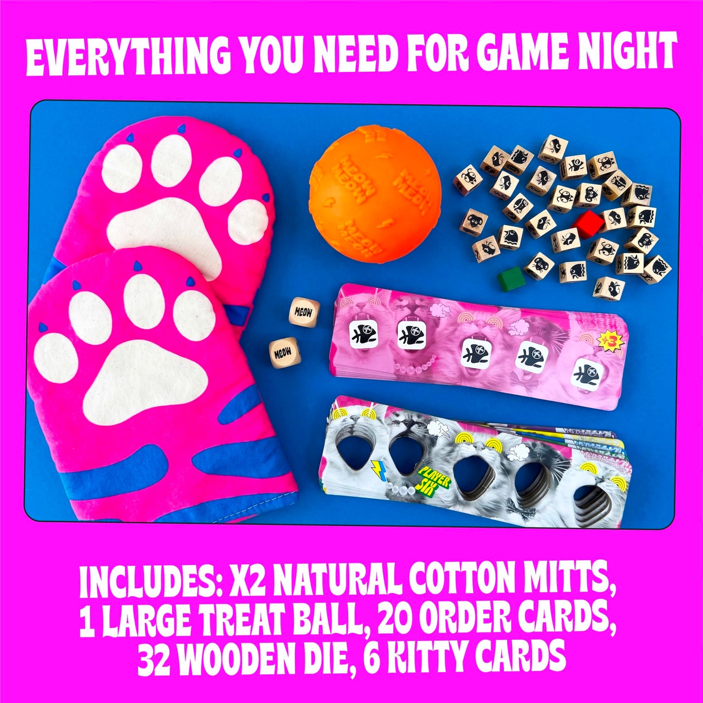 MCMILLER ENTERTAINMENT - The Cat Mitt Game Ridiculous Family Party Game for Ages 7+, 2-6 Players, Fast-Paced Dice Stealing & Dexterity Challenge