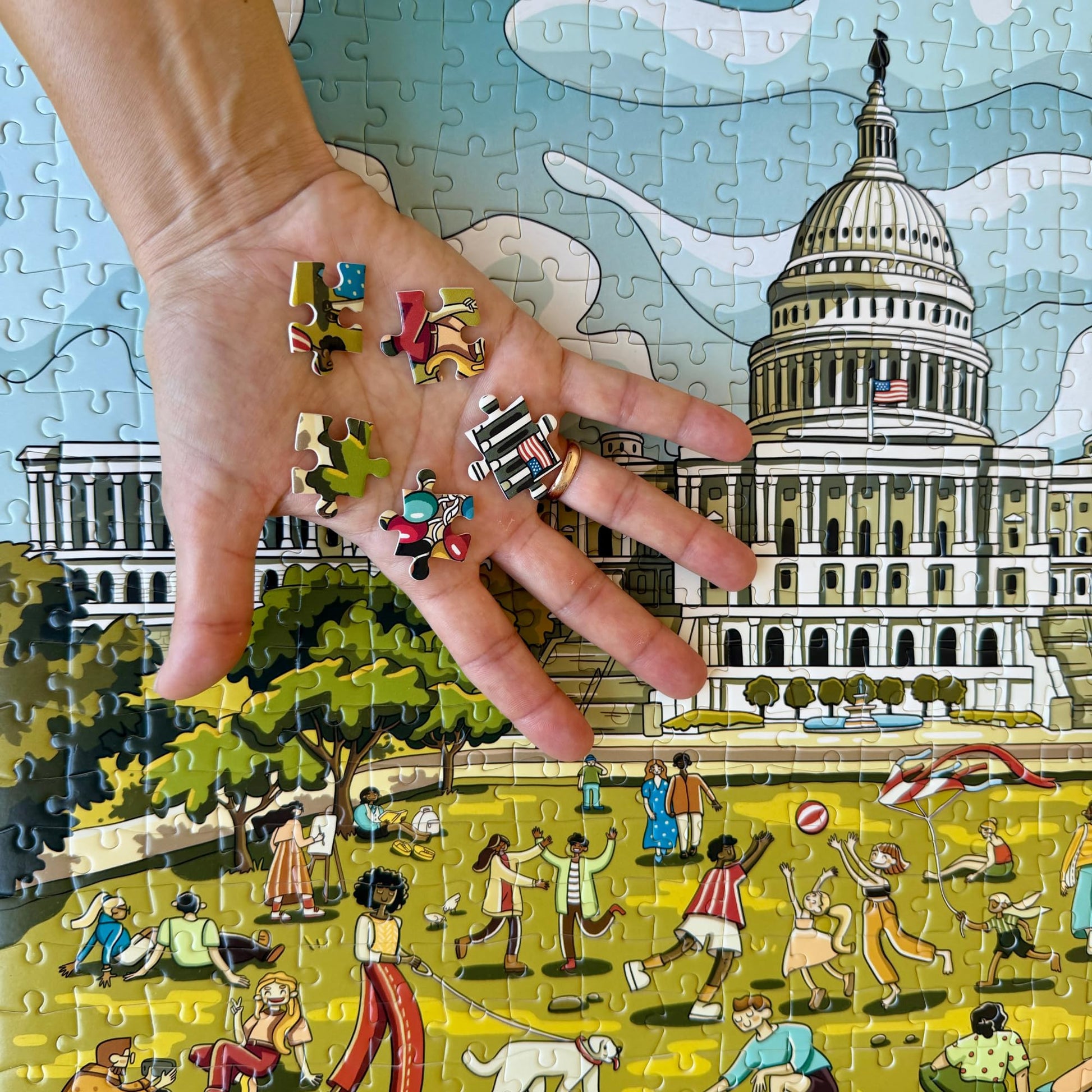500-Piece Jigsaw Puzzle for Adults - Washington DC Landmarks, United States Capitol - Updated Edition with New Cut, Colorful Nostalgic Puzzle