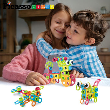 PicassoTiles 115 Piece Building Blocks Set Kids STEM Toy Construction Engineering Sensory Toys Kit Block Children Early Education Playset with FREE
