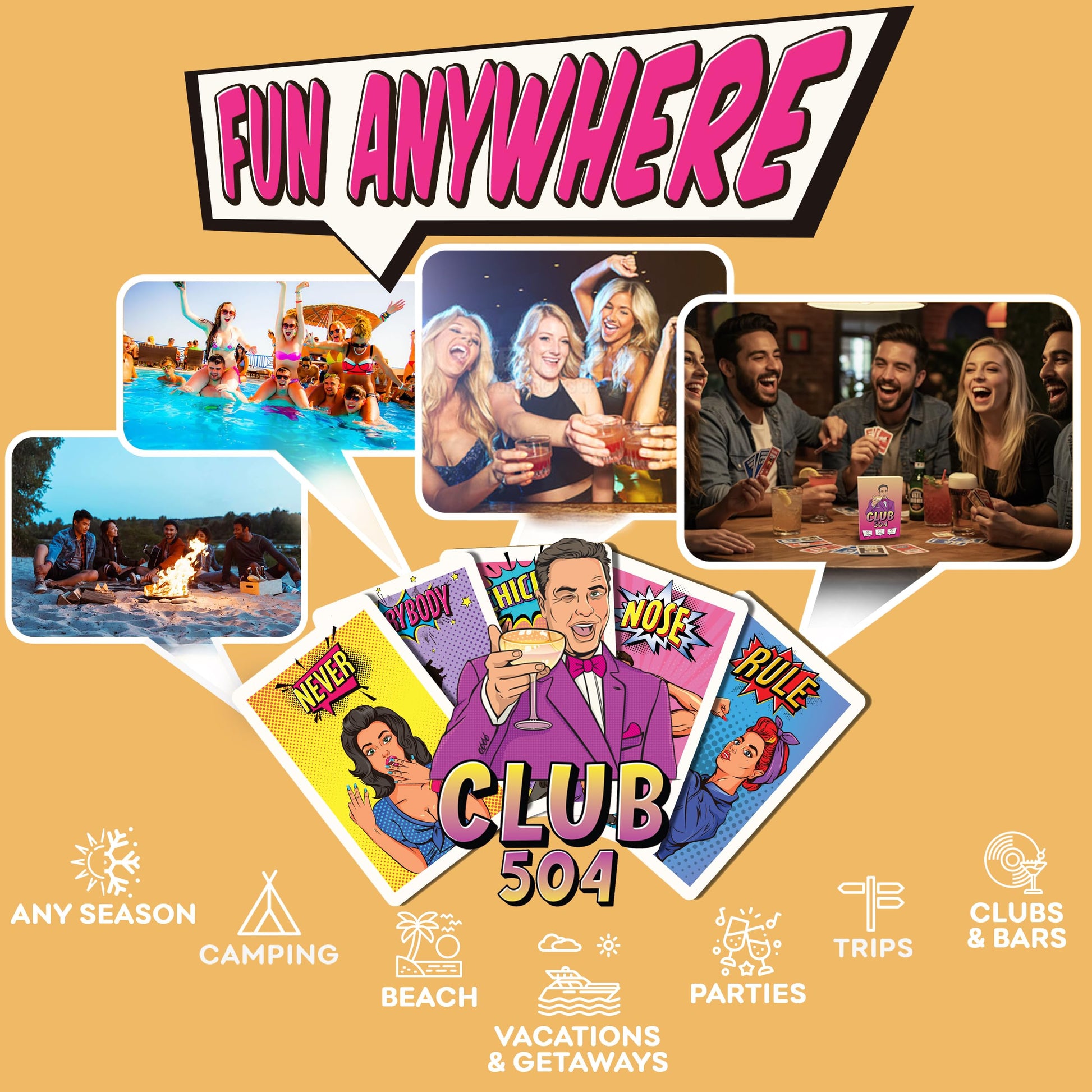 Club 504: A Twist on King’s Cup | Stylish Drinking Card Game for Adults | 47 Waterproof Cards for Parties, 21st Birthdays, and Social Gatherings |