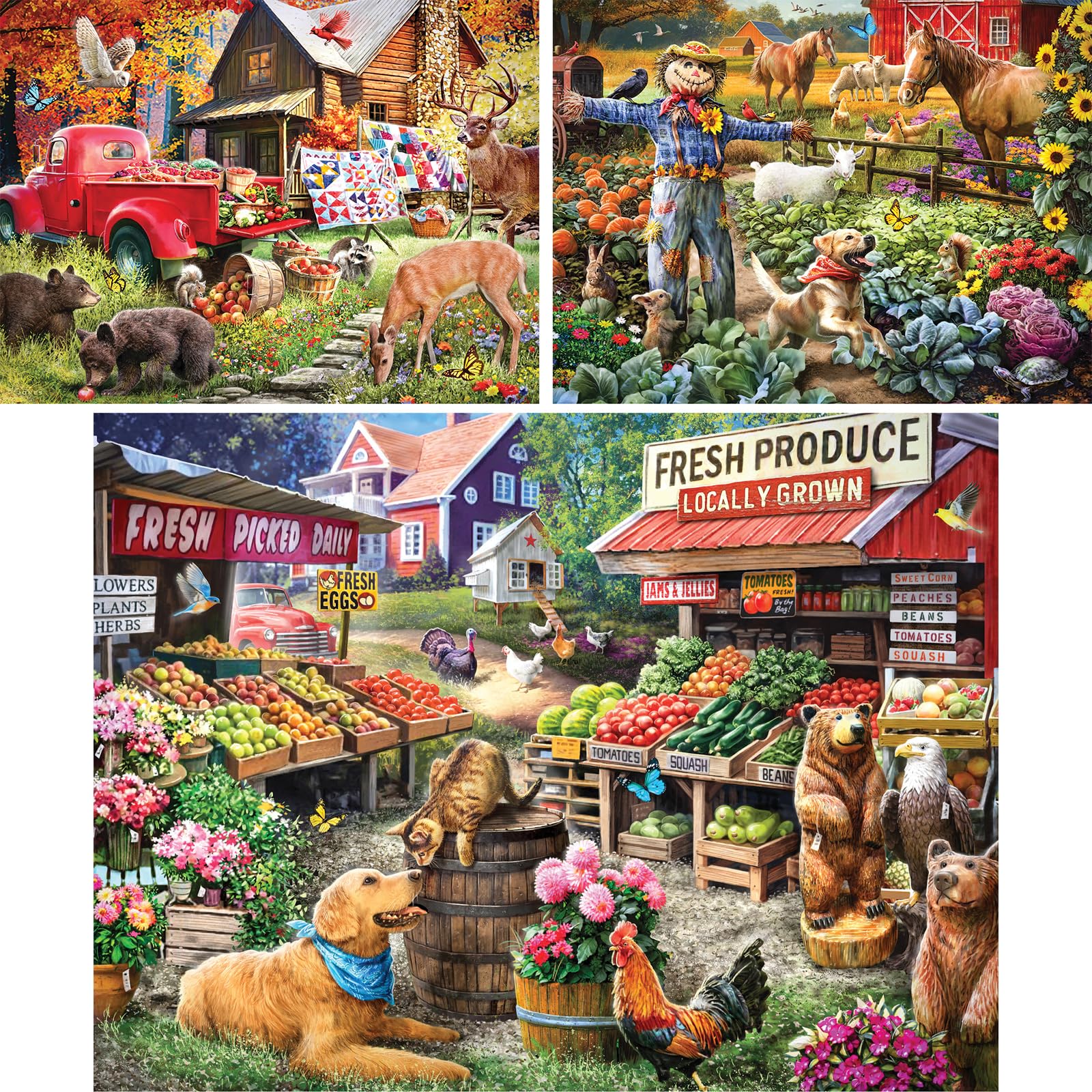 Bits and Pieces - Value Set of Three (3) 500 Piece Jigsaw Puzzles for Adults - Each Puzzle Measures 18" x 24" - Farm Vegatable Stand Jigsaws by Larry