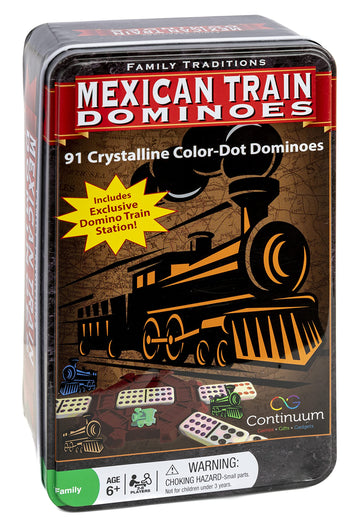 Continuum Games Family Traditions Mexican Train Dominoes Tin, Crystalline Dominoes