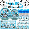 147Pcs A Little Boo Is Almost Due Baby Shower Boy Little Boo Baby Shower Decorations Boy Halloween Plates and Napkins Blue Halloween Tableware