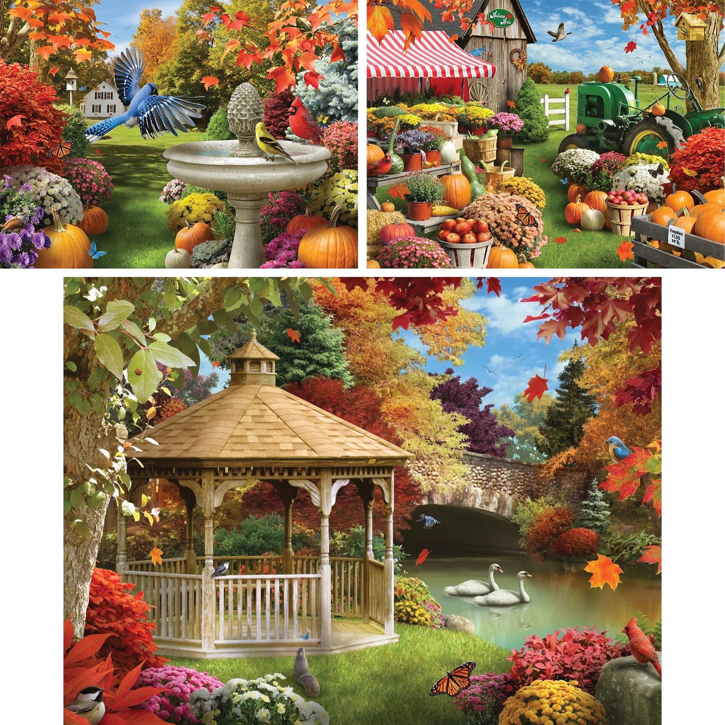 Bits and Pieces - Value Set of Three (3) Autumn Fall Jigsaws Bundle by Alan Giana - 18” x 24” Each (500 Piece Puzzle)