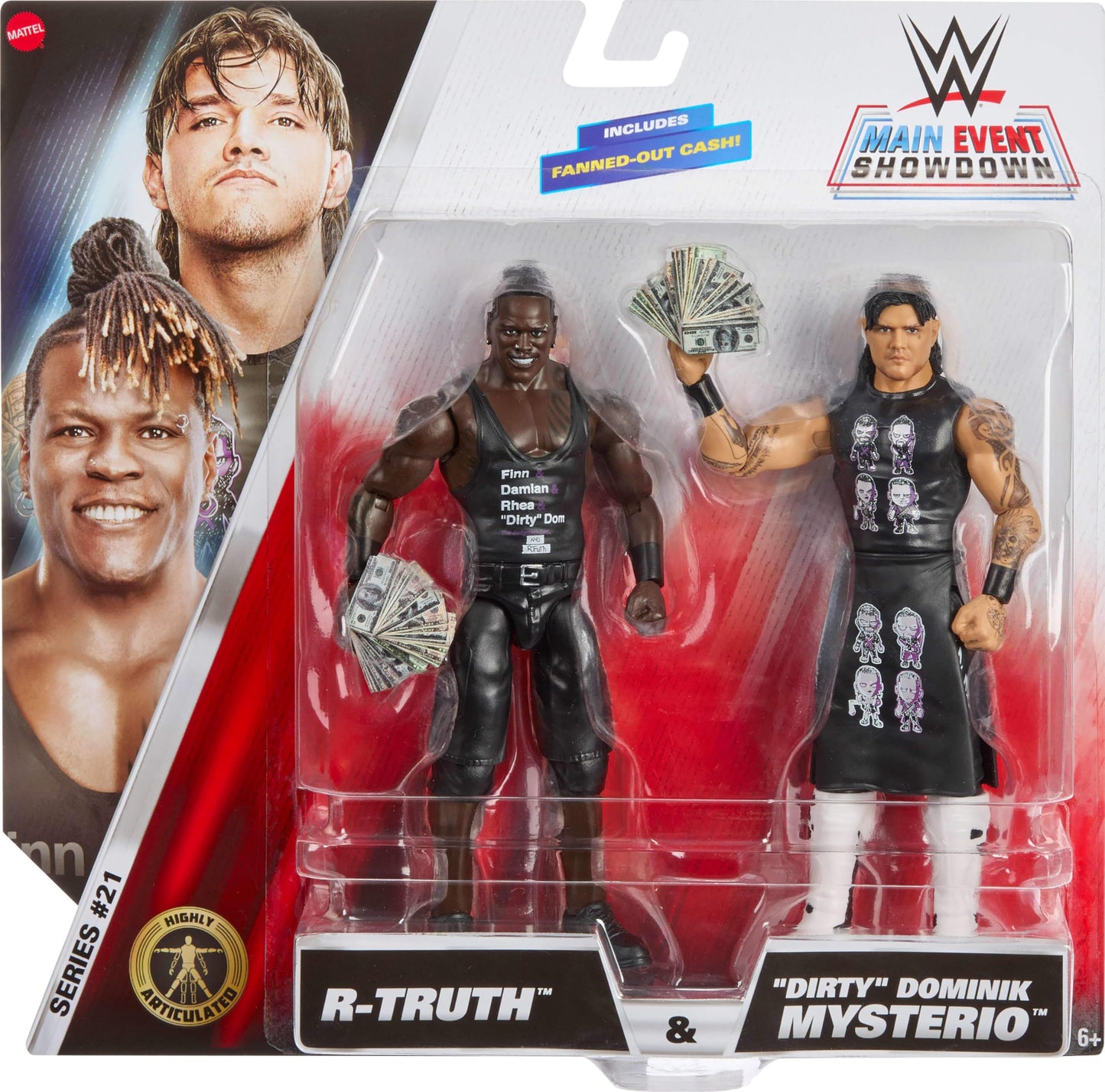 Mattel WWE Main Event Showdown Action Figures 2-Pack with Accessory, Series #21 R-Truth vs “Dirty” Dominik Mysterio Collectible Set, 6-inch