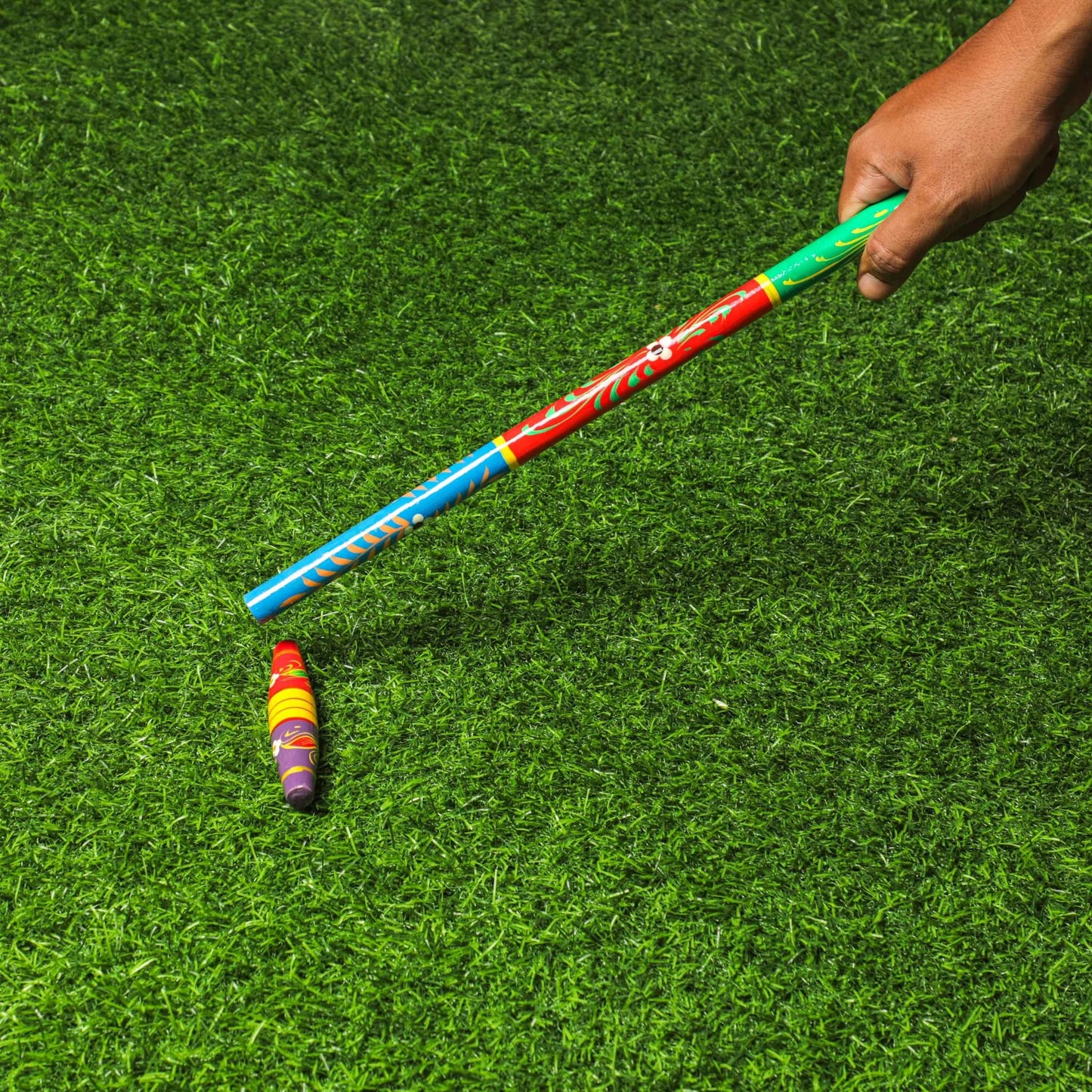 Desi Favors Traditional Gilli Danda Game Kit- Multicolor Indian Outdoor Game Set