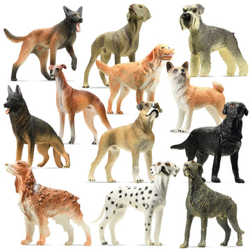 stargo Friendly Dog Figurines for Kids and Toddlers - Plastic Dogs Set of 12 Realistic Play Figures - Non-Toxic Cake Topper, Farm Animal Figurines