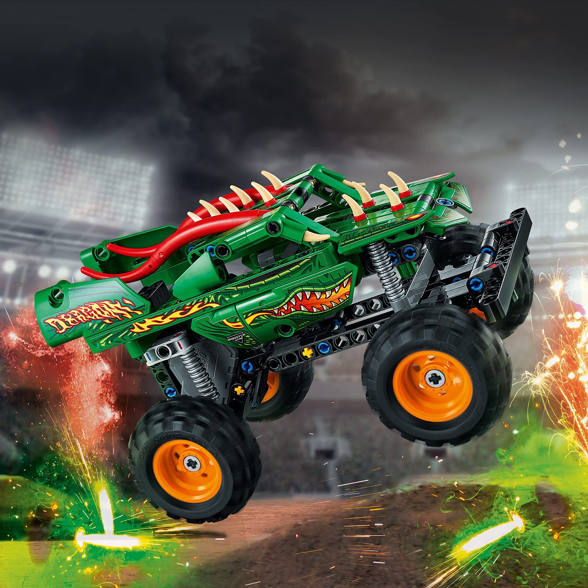 LEGO Technic Monster Jam Dragon Monster Truck Toy for Boys and Girls, 2in1 Racing Pull Back Car Toys for Off Road Stunts, Kids Birthday Gift Idea