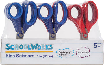 Fiskars 5" Pointed-Tip Scissors for Kids Ages 4-7, Red & Blue, 12-Pack