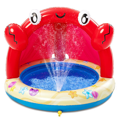 Sloosh Baby Pool Toddler Sprinkler, Crab Splash Pool with Canopy, Baby Wading Pool Inflatable Sprinkler for Learning, Children’s Water Pool Toys