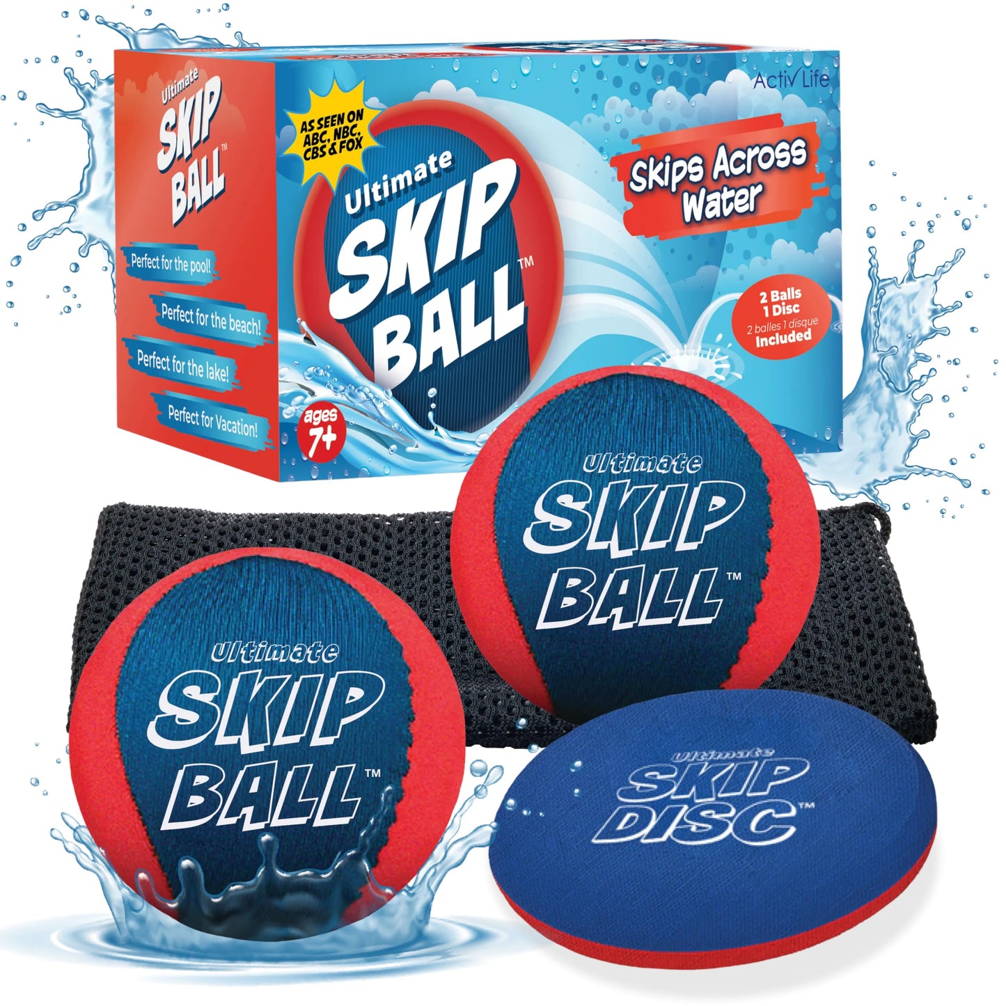 Activ Life The Ultimate Water Skip Ball (2 Pack), Water Bouncing Toys, Fun Games at Beach, Lake, Swimming Pool, Birthday Gift for All Ages Kids