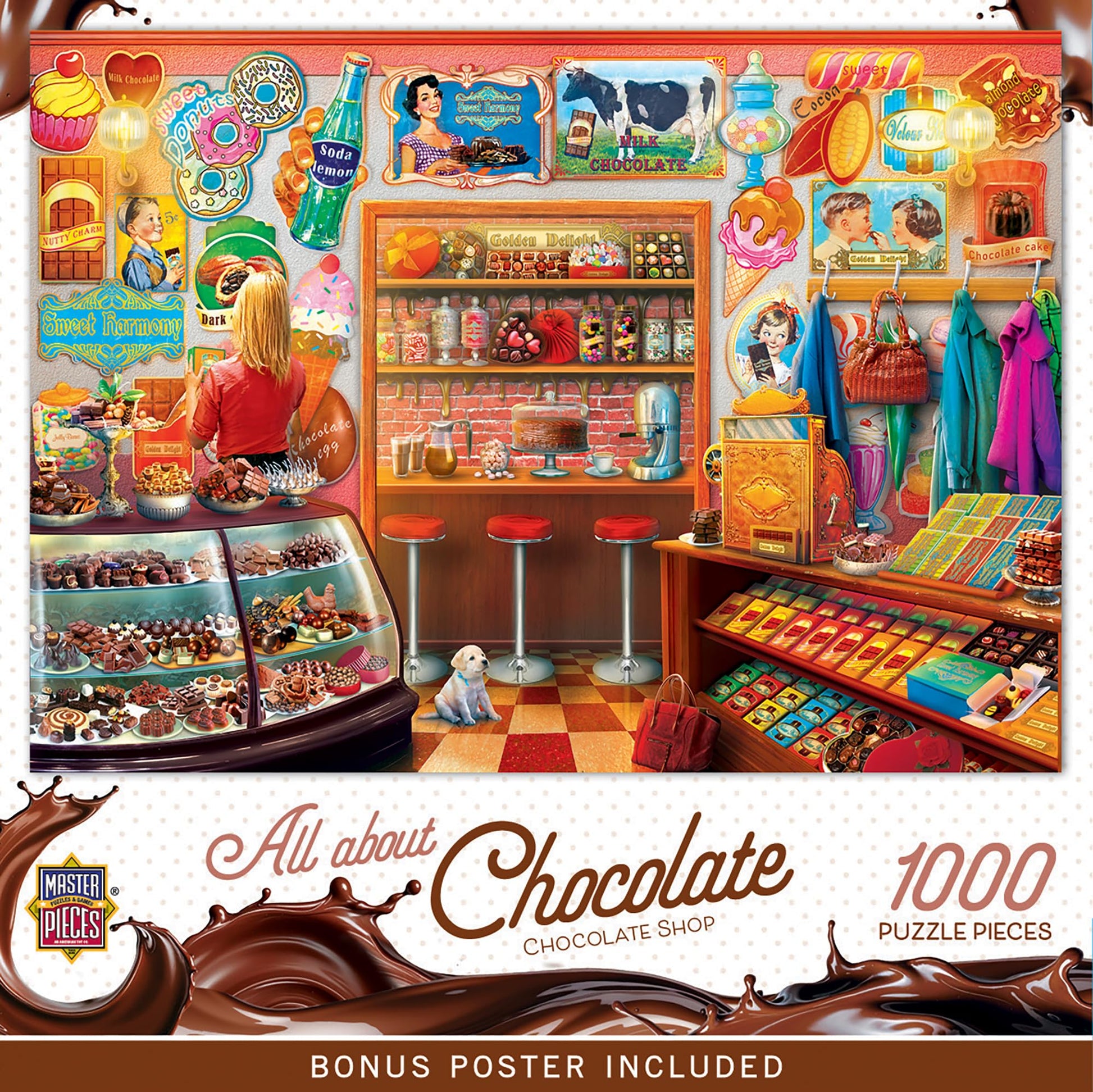MasterPieces Chocolate Shop 1000 Piece Jigsaw Puzzle for Adults & Family - Matte Finish, Eco-Friendly, Bonus Poster - 19.25"x26.75"