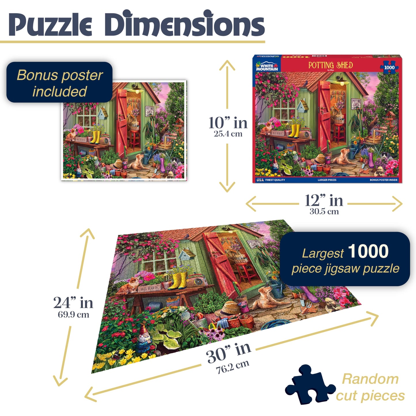 White Mountain 1000 Piece Jigsaw Puzzle Colorful Flower, Potting Shed