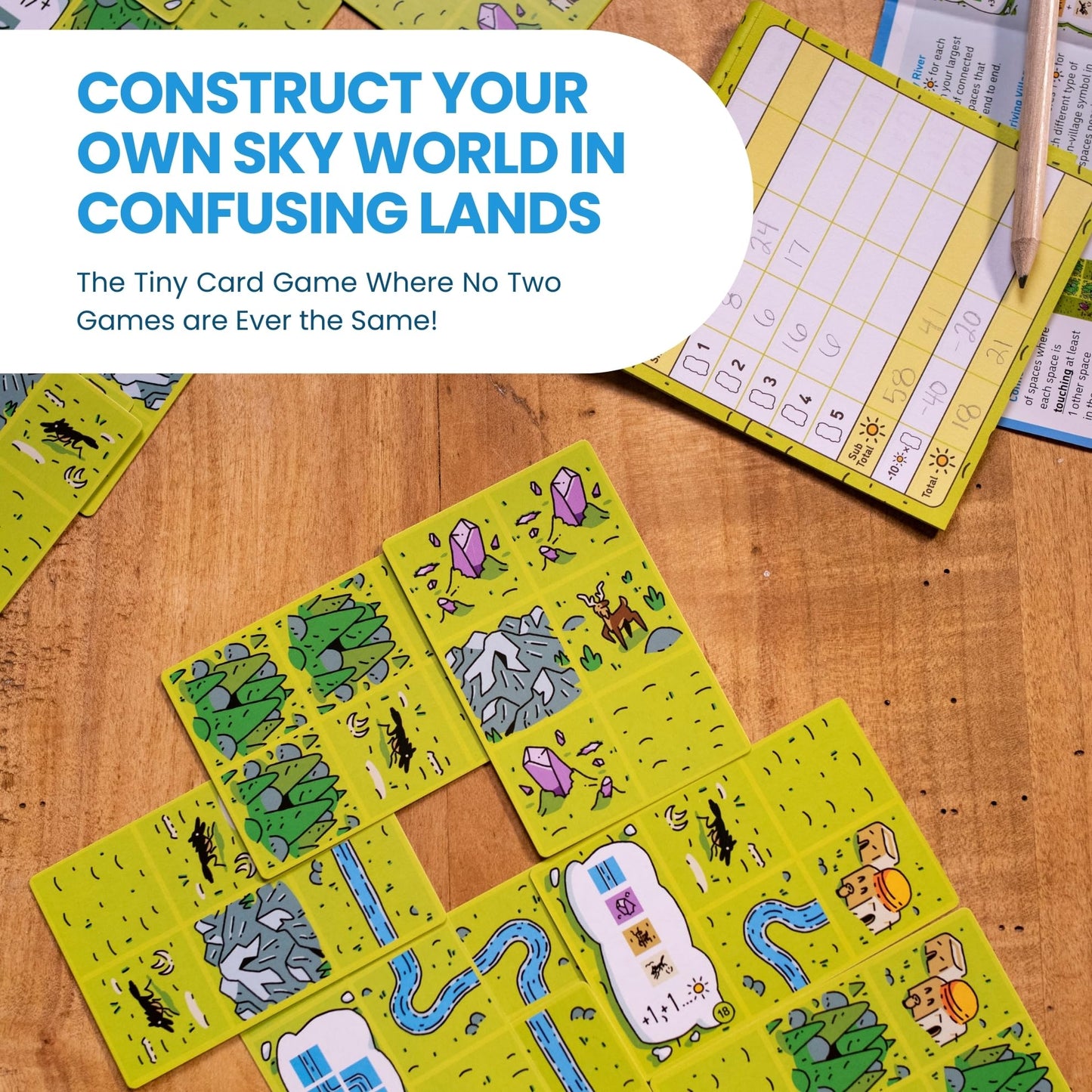 Confusing Lands | Whimsical Themed Travel Size Board Game You Can Play Anywhere | Strategic Card Placement Game | Solo Board Game | 1 - 2 Players