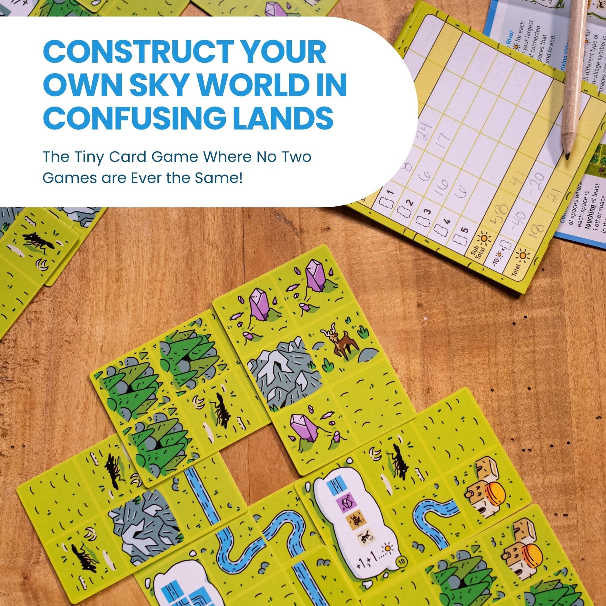 Confusing Lands | Whimsical Themed Travel Size Board Game You Can Play Anywhere | Strategic Card Placement Game | Solo Board Game | 1 - 2 Players