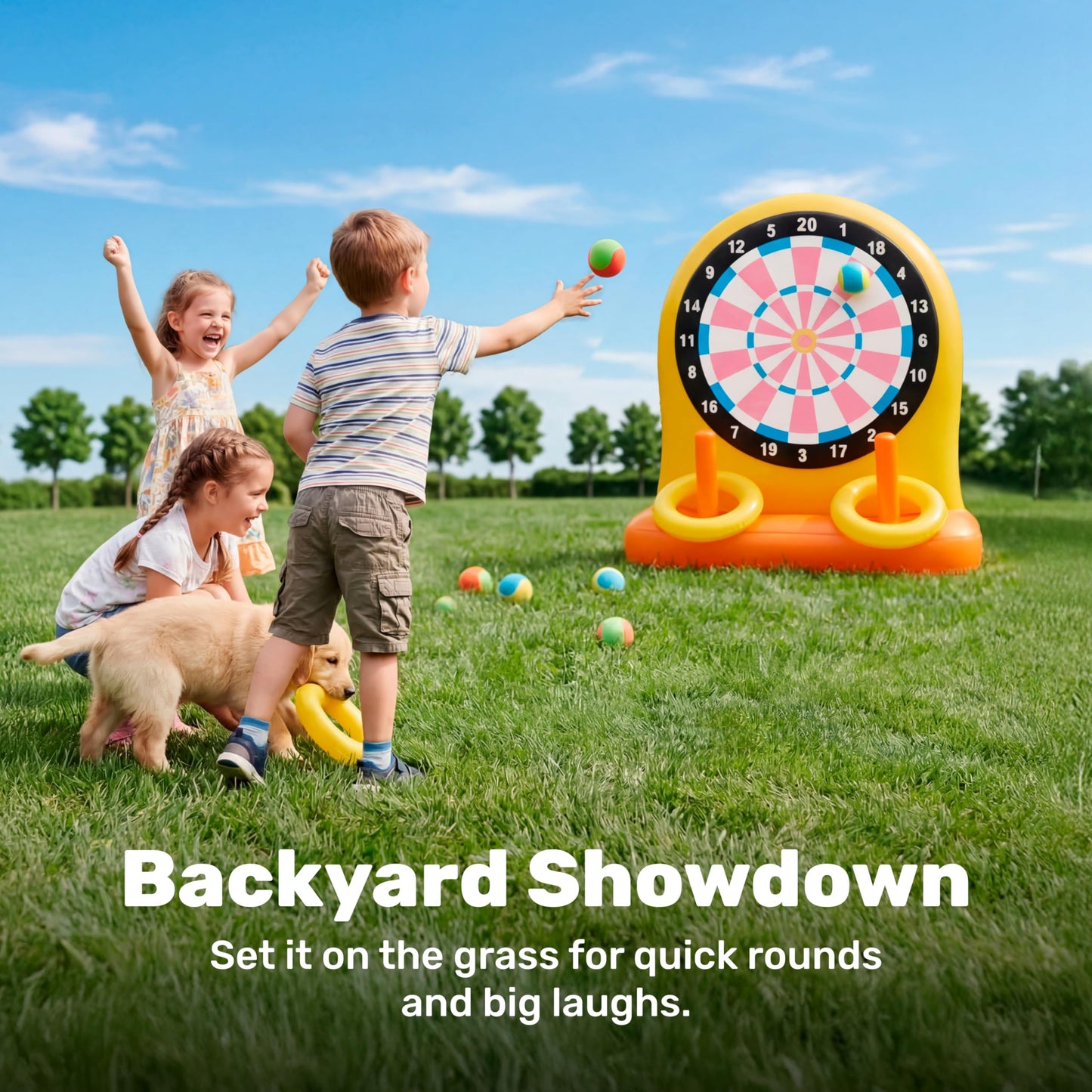 SLOOSH 2-in-1 Fun Pool Toys Set for Kids, Inflatable Dart Board & Ring Toss Game, Pool Floats Water Game Toys for Beach Yard Outdoor Ball Play, Party
