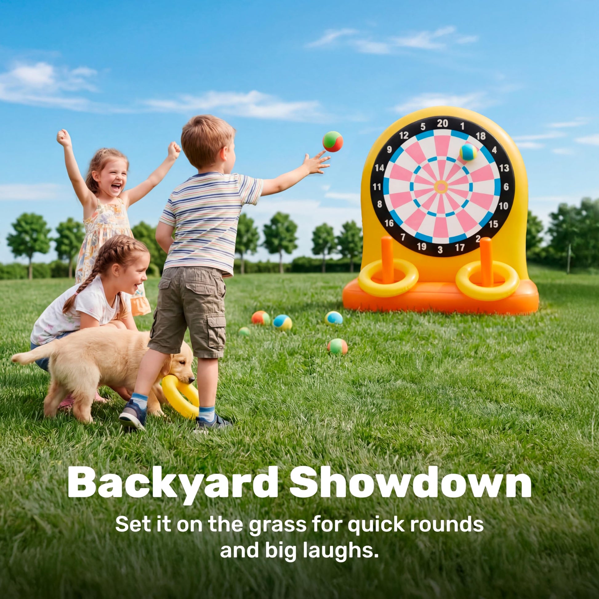 SLOOSH 2-in-1 Fun Pool Toys Set for Kids, Inflatable Dart Board & Ring Toss Game, Pool Floats Water Game Toys for Beach Yard Outdoor Ball Play, Party