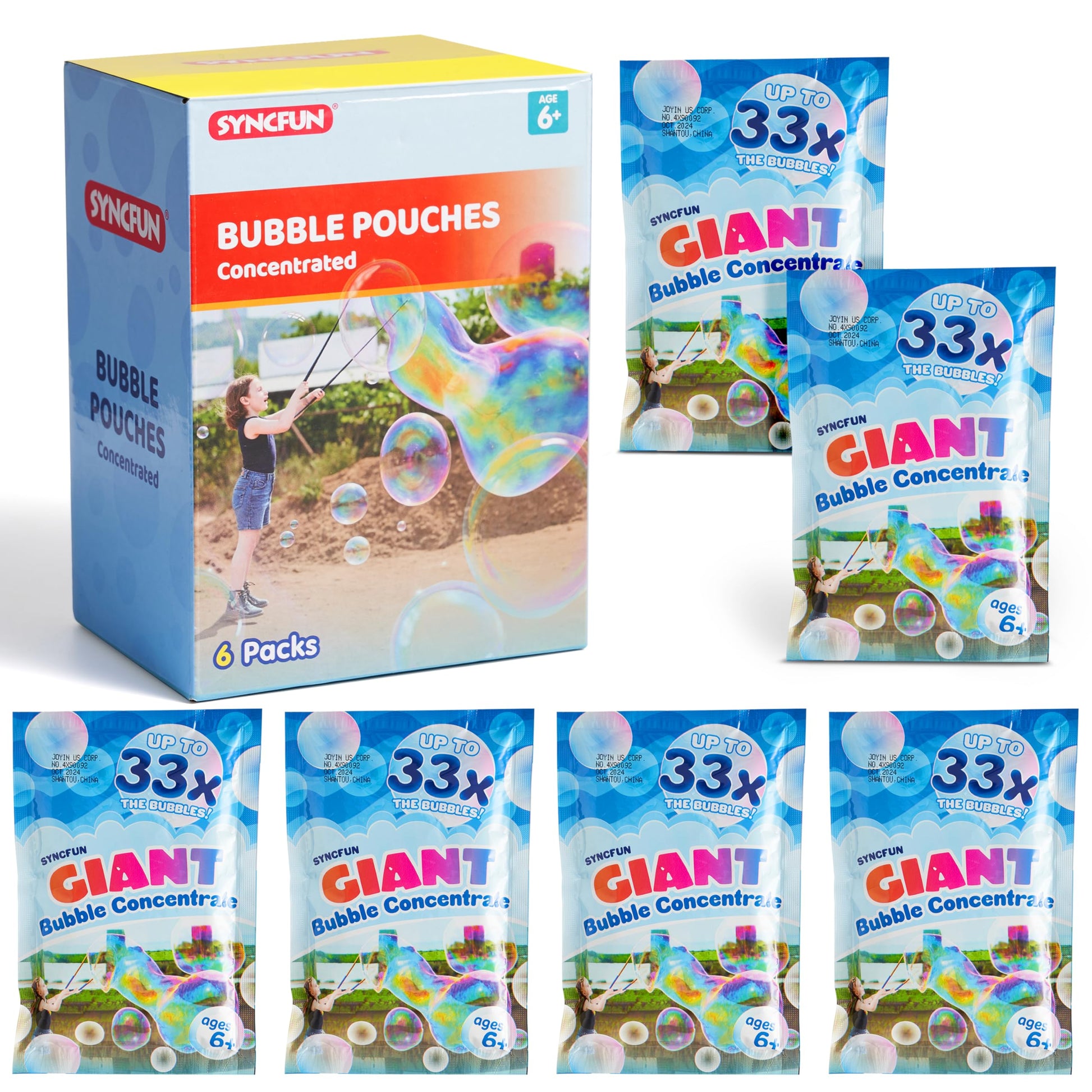 JOYIN Giant Bubble Solution (Up to 4.5 Gallons), 6 Pouches Concentrated Solution Refill for Bubble Machine, Wands, Blower, Easter, Outdoors Activity