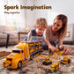 JOYIN 25-in-1 Construction Truck Toy Set with 12 Vehicles & 12 Worker Figures, Push and Go Toy Trucks with Sound and Light, Construction Toys Birthday