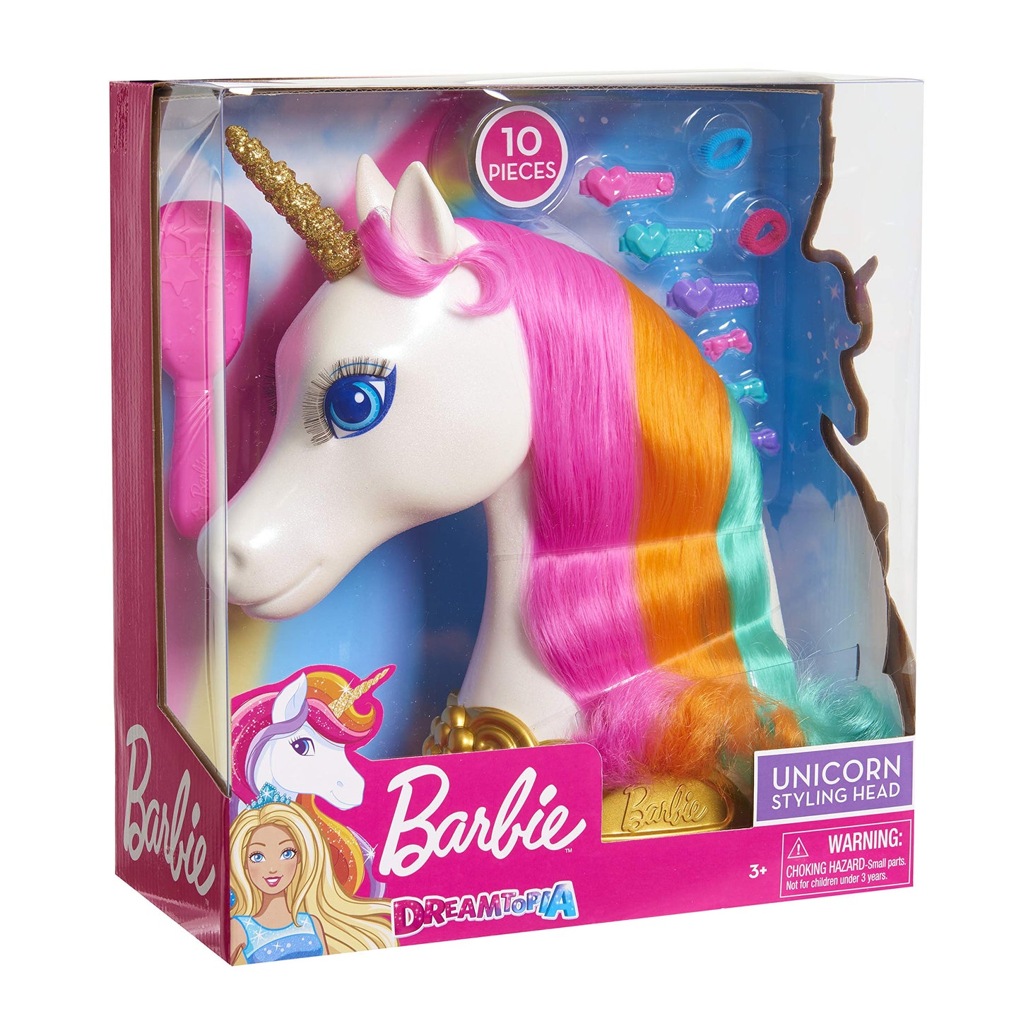Barbie Dreamtopia 12-inch Unicorn Styling Head with Accessories, 10-pieces, Rainbow Hair, Kids Toys for Ages 3 Up by Just Play