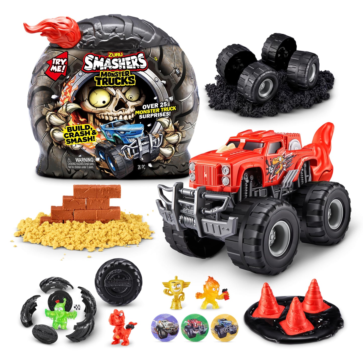 Smashers Monster Wheels RED Flame Mystery Pack [Over 25 Monster Trucks Surprises!]