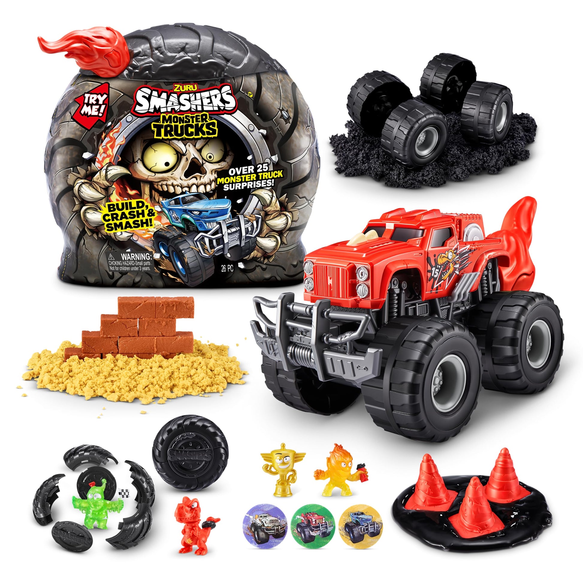 Smashers Monster Wheels RED Flame Mystery Pack [Over 25 Monster Trucks Surprises!]