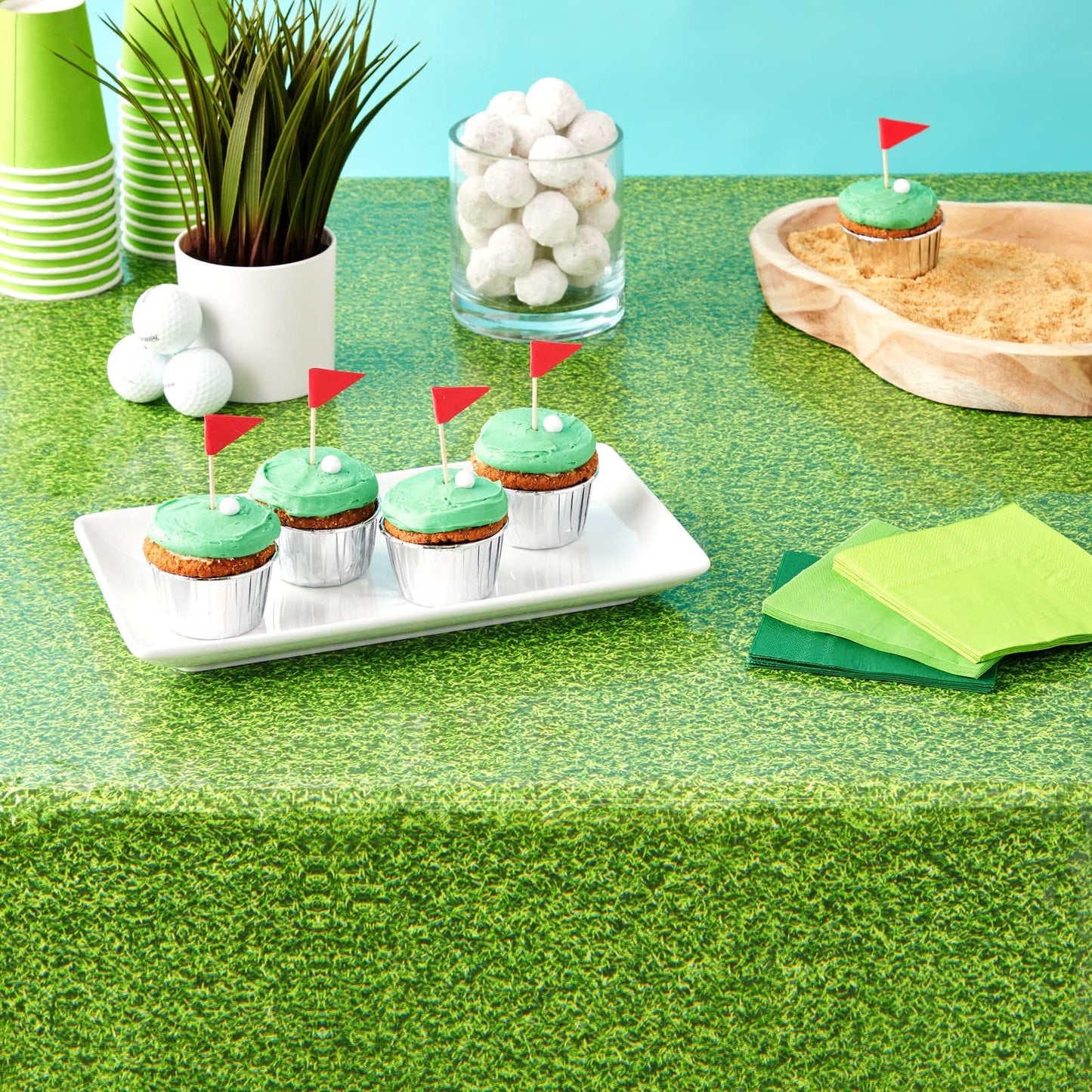 Sparkle and Bash Plastic Grass Tablecloth - Durable Cover for Golf Birthday Decorations - Wide Coverage for Golf Party Table Decoration - Easy-Clean