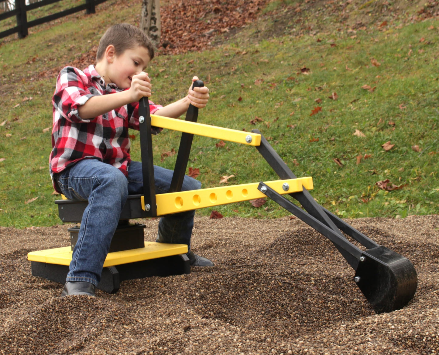 AmishToyBox.com Sand Digger Excavator Toy for Kids, Sandbox Toy with Movable Levers and Metal Digging Bucket, Durable Poly Lumber, Amish-Made (Black