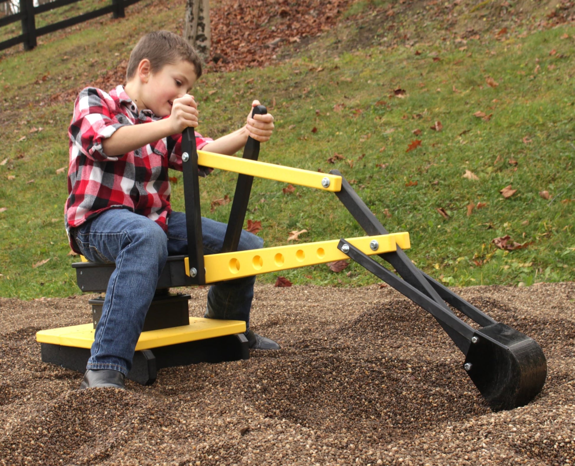 AmishToyBox.com Sand Digger Excavator Toy for Kids, Sandbox Toy with Movable Levers and Metal Digging Bucket, Durable Poly Lumber, Amish-Made (Black