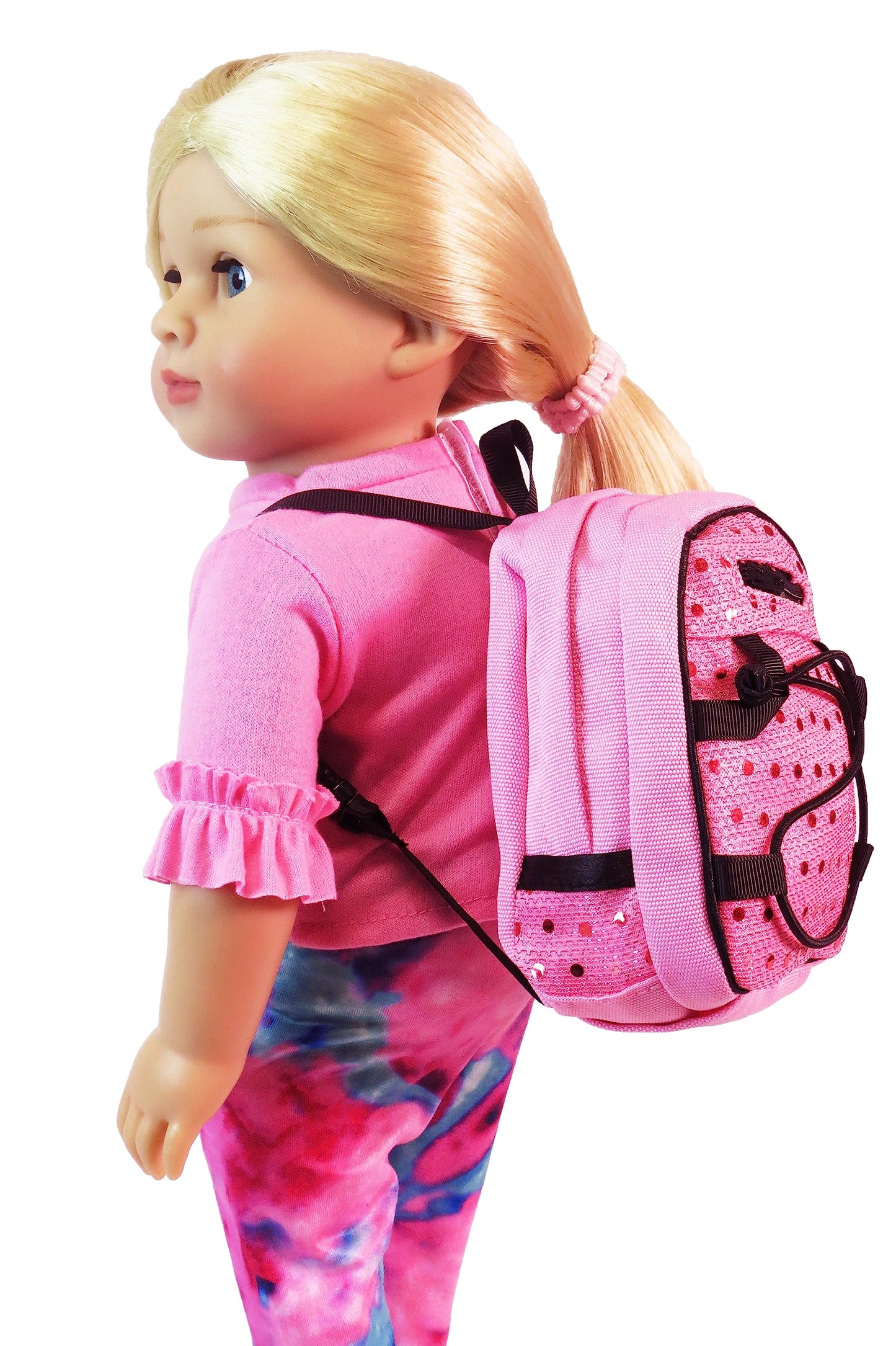 American Fashion World Doll Pink Sequin School Backpack for 18-Inch Dolls | Premium Quality & Trendy Design | Dolls Accessories for Popular Brands