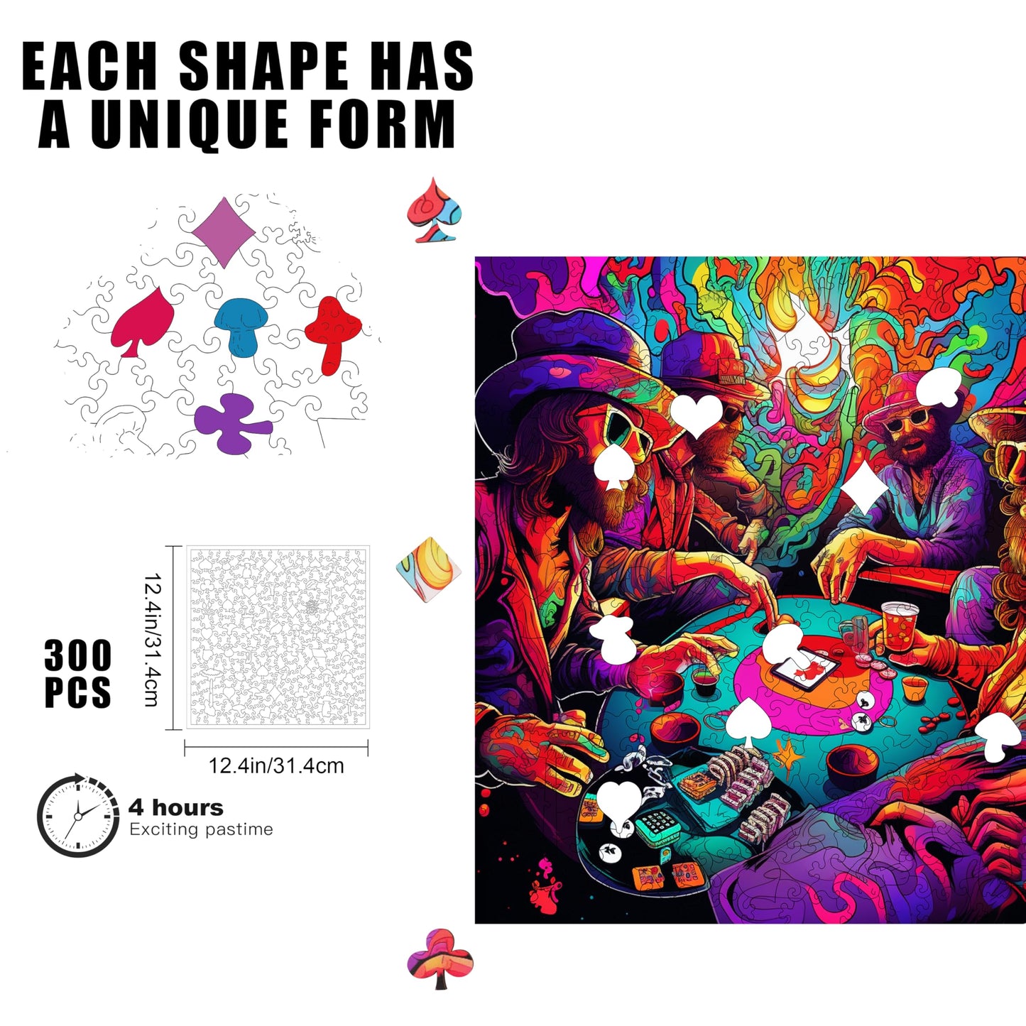 Wooden Jigsaw Puzzle for Adults - Challenging 300 Piece Puzzle with Cool Shapes - Groovy Adult Poker Puzzle Art - Adult Collection (Poker Palooza)