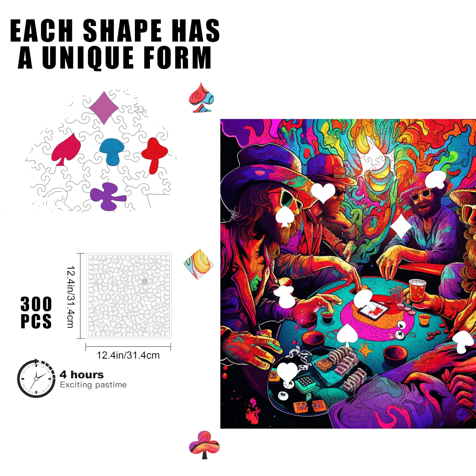 Wooden Jigsaw Puzzle for Adults - Challenging 300 Piece Puzzle with Cool Shapes - Groovy Adult Poker Puzzle Art - Adult Collection (Poker Palooza)