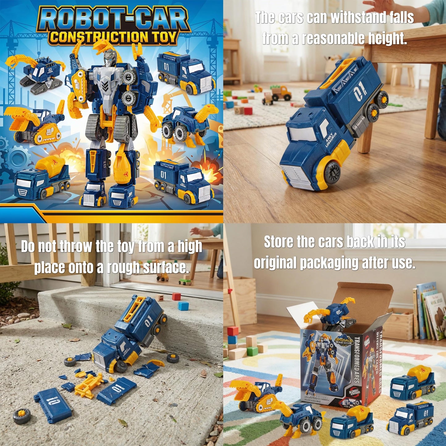 QUERCITRON Construct Truck Dinosaur Transform Toy Robot Car Magnet Vehicle