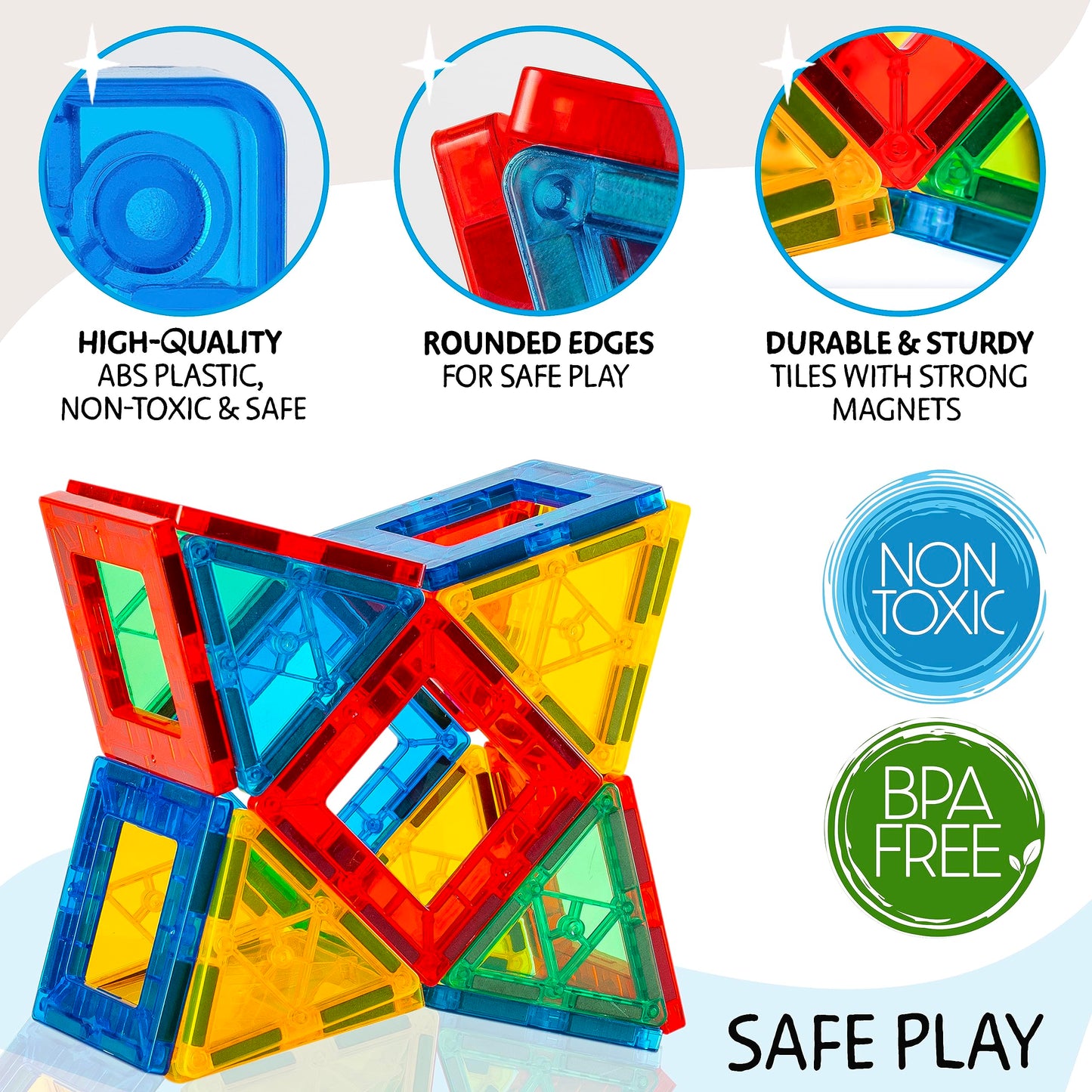 SUNNY AUNTIE Magnetic Tiles 100 PCS with 2 Cars - Magnetic Building Tiles STEM Toy for Kids Ages 3-8, Magnet Construction Set for Boys & Girls