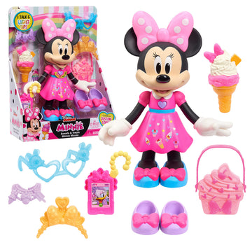 Disney Junior Sweets & Treats Minnie Mouse, Interactive 10-Inch Doll with Lights, Sounds, and Accessories, Kids Toys for Ages 3 Up, Amazon Exclusive